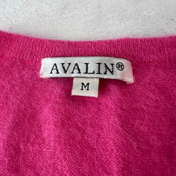 Avalin Vintage Hot Pink Angora Blend Sweater V-Neck Size Medium - Picture 3 of 7
